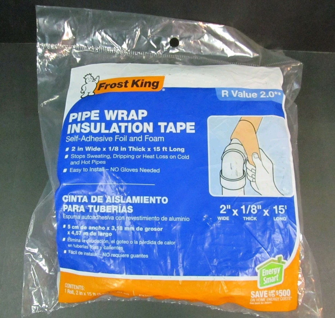 Frost King Pipe Wrap Insulation Tape 2” x 1/8” x 15’ – R Value 2.0 / Lot of 2
