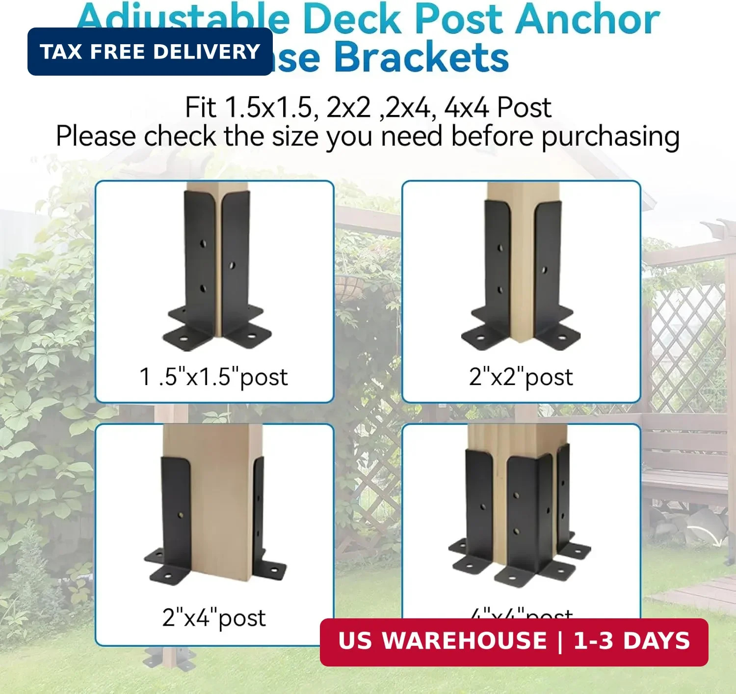 4 PCS Adjustable Deck Post Anchor Base Brackets Fit 1.5×1.5,2×2,2×4,4×4 Post, Wo