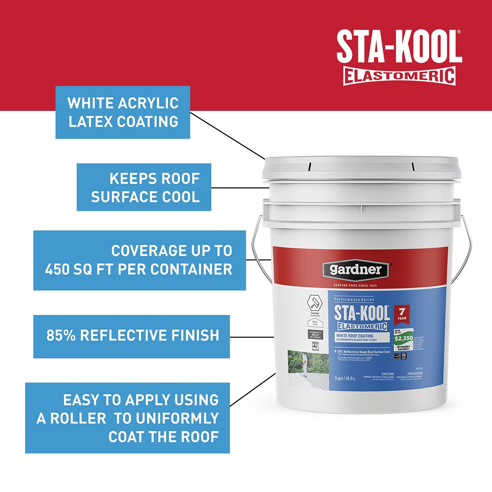 Gardner STA-Kool SK-7705 Traditional Acrylic 640 Fl Oz (Pack of 1), White