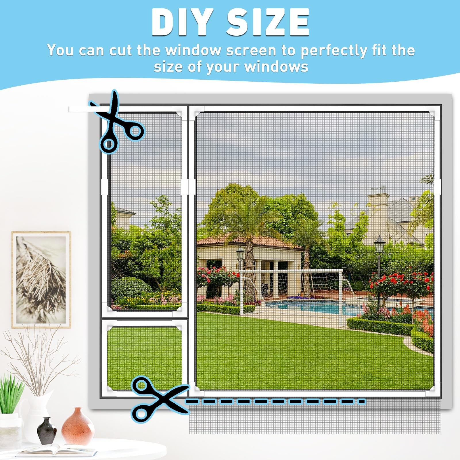 UtauHom Magnetic Window Screen, Adjustable 47″ x 51″, White Frame Gray Mesh