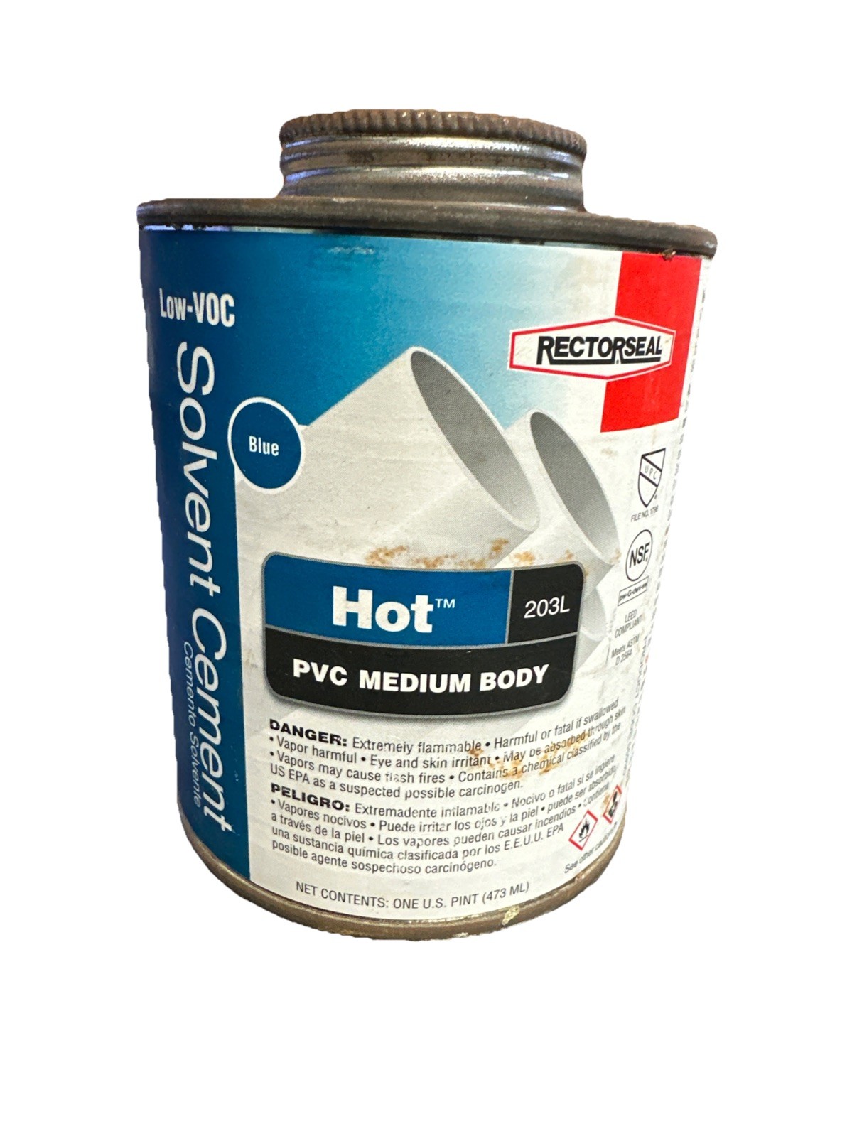 Rectorseal 55990 Pint Hot 203L Medium Body Blue Low Voc Pvc Solvent Cement