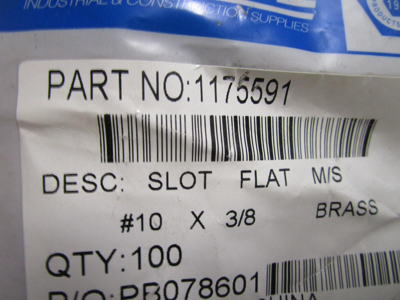 #10-32 x 3/8″ Slotted Drive Flat Head Brass Machine Screw QTY 100