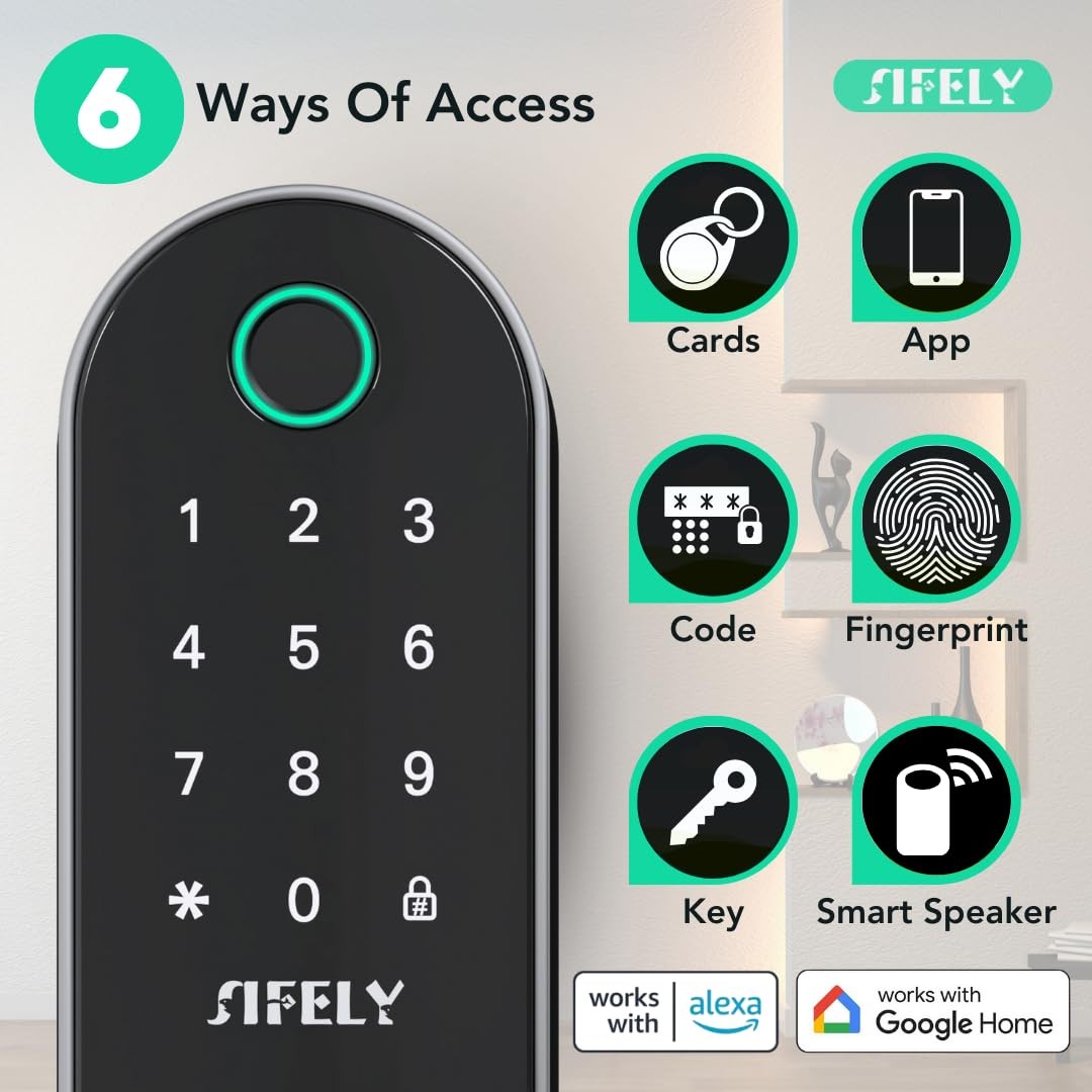 Built-in WiFi Fingerprint Smart Door Lock with Handle, Knob, Deadbolt, Silver