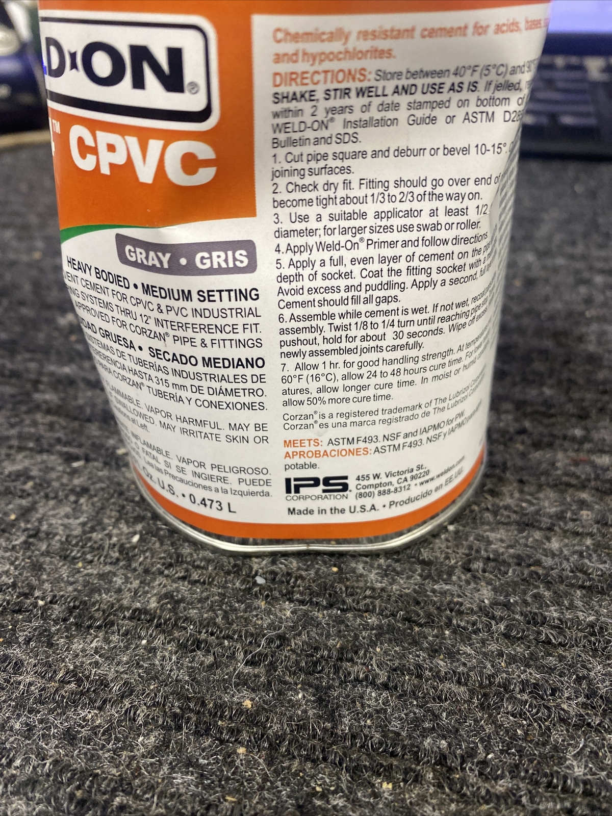 Weld-On 724, 14184 Cpvc Gray Heavy Bodied Pint NEW 👀 29JA20
