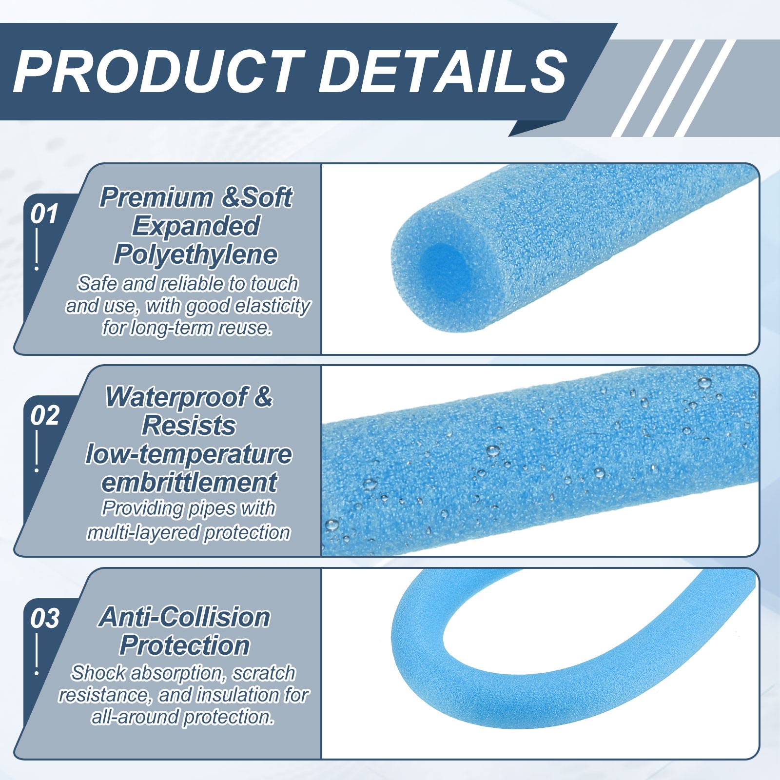 2pcs 1/3″ ID 3.3FT Pipe Insulation Foam Tube 0.63″ OD Tubing Cover Blue