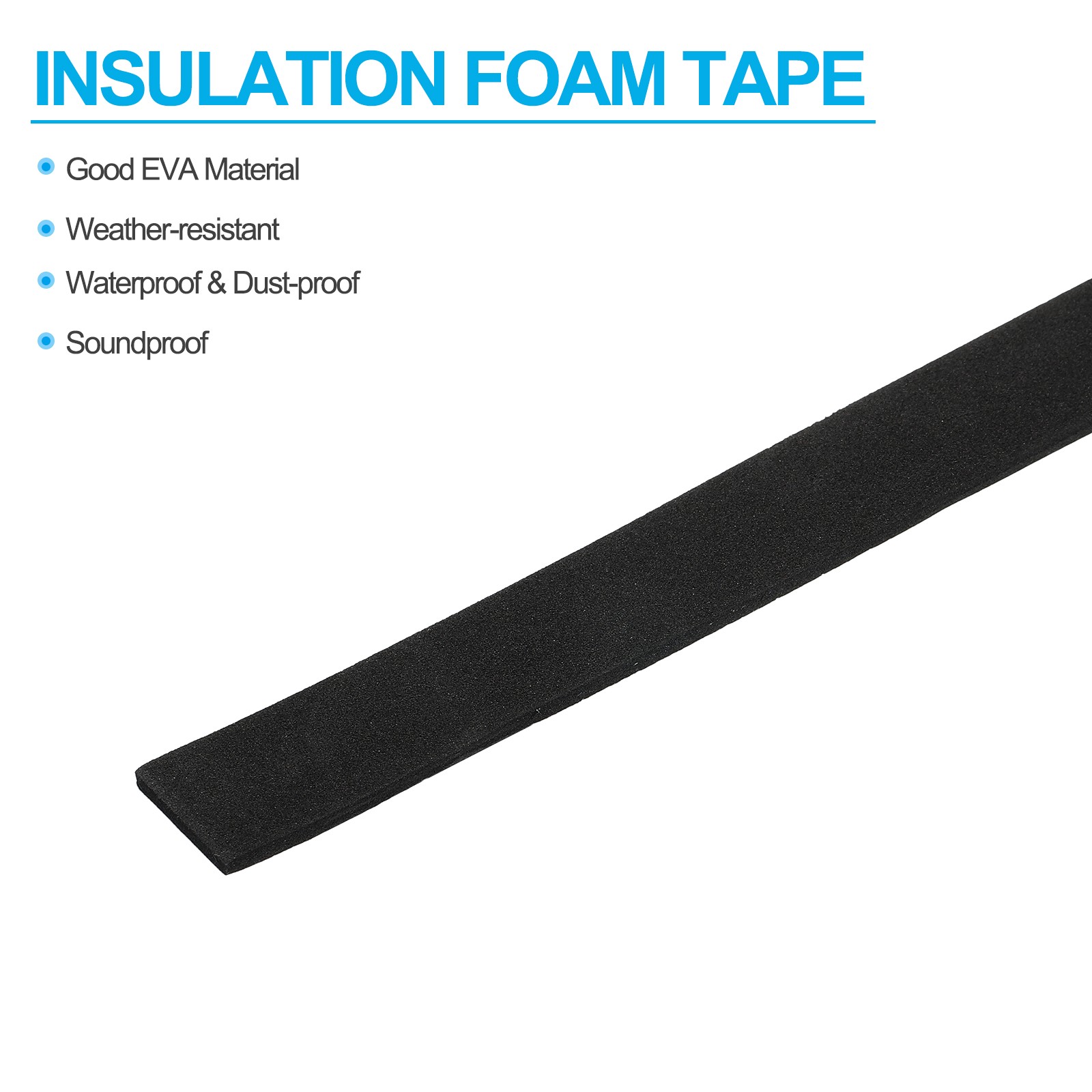 3Pcs 3/4″W x 1/8″T x 16.4Ft EVA Single Sided Foam Tape Black