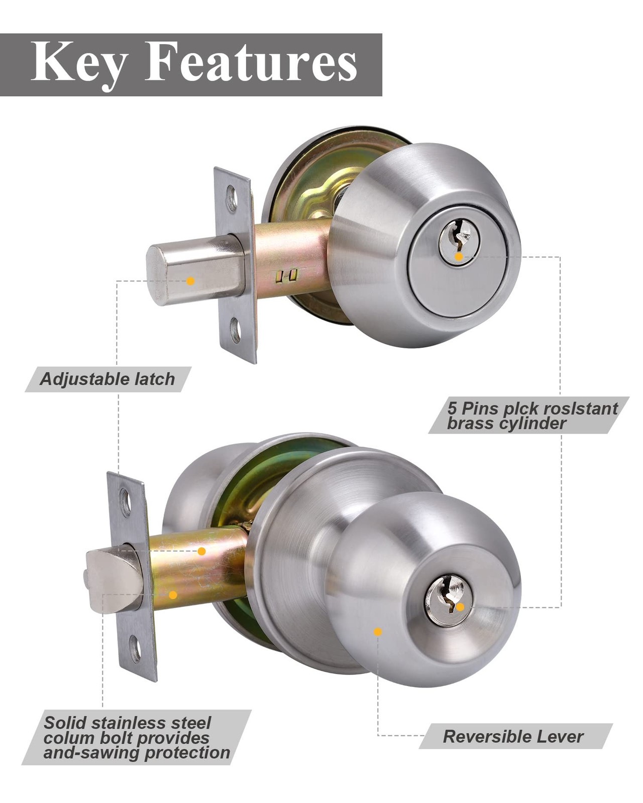 Lanwandeng 2 Sets All Keyed Same Entry Door Knob and Single Cylinder Deadbolt…
