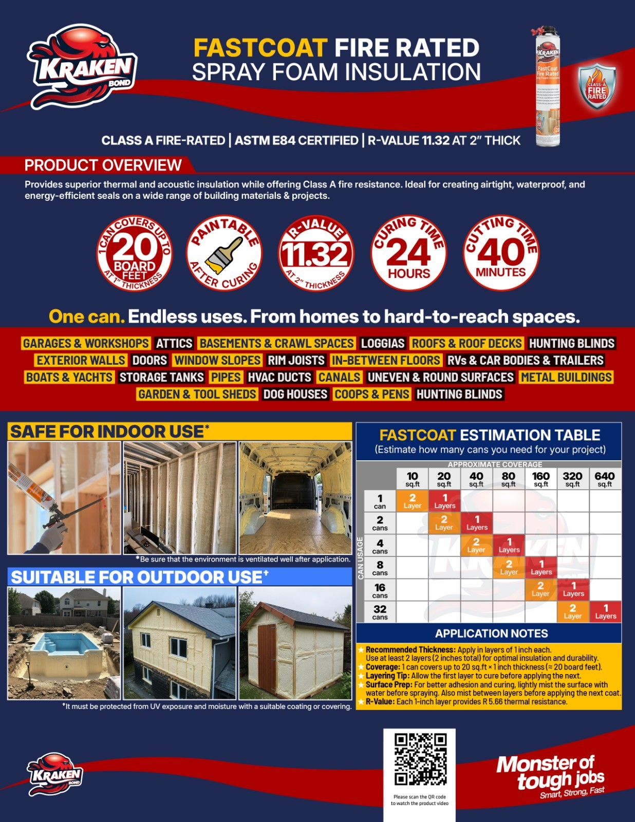 Kraken Bond FastCoat Spray Foam Insulation,Closed Cell 27.1 oz, 12 Pack-Cleaner