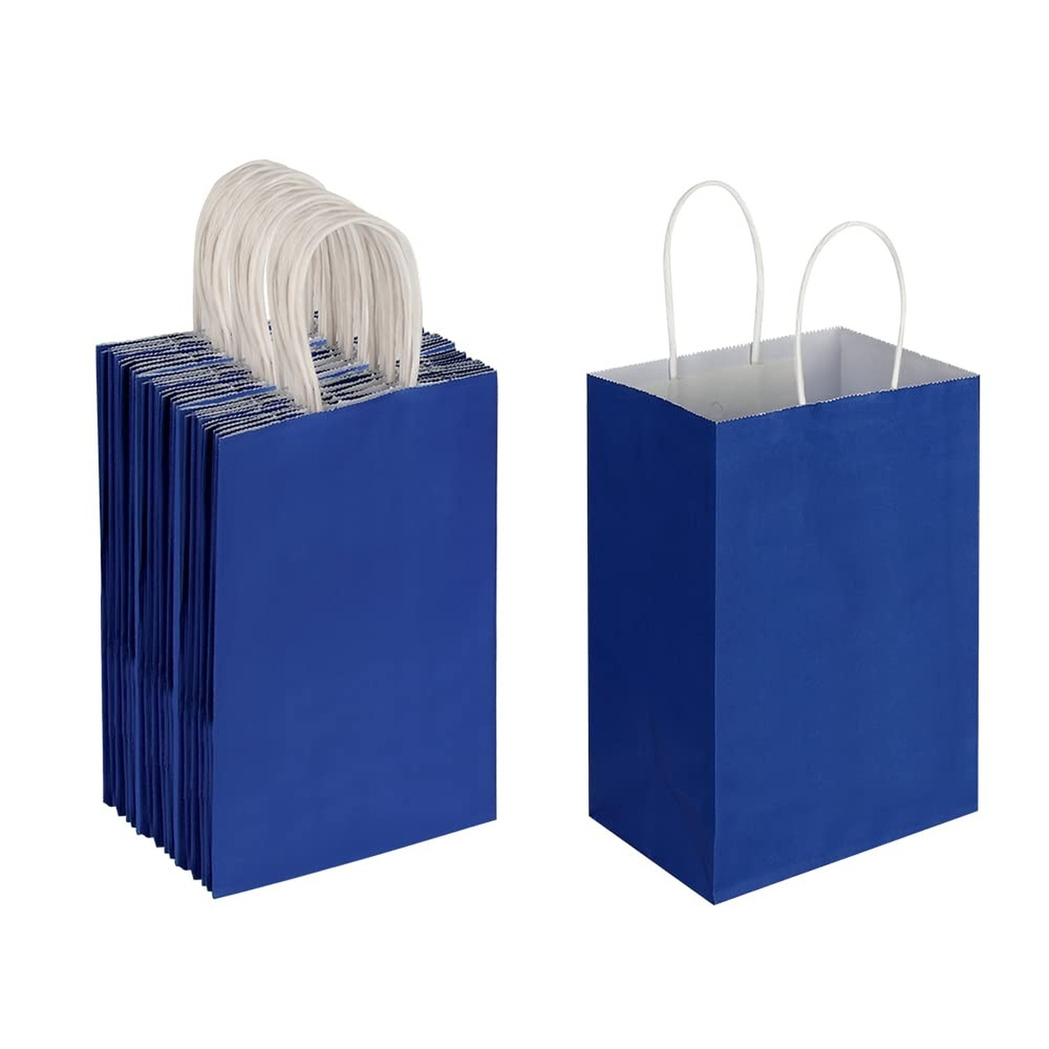 Oikss 50 Pack 5.25×3.25×8.25 Inch Small Royal Blue Kraft Paper Bags with Hand…