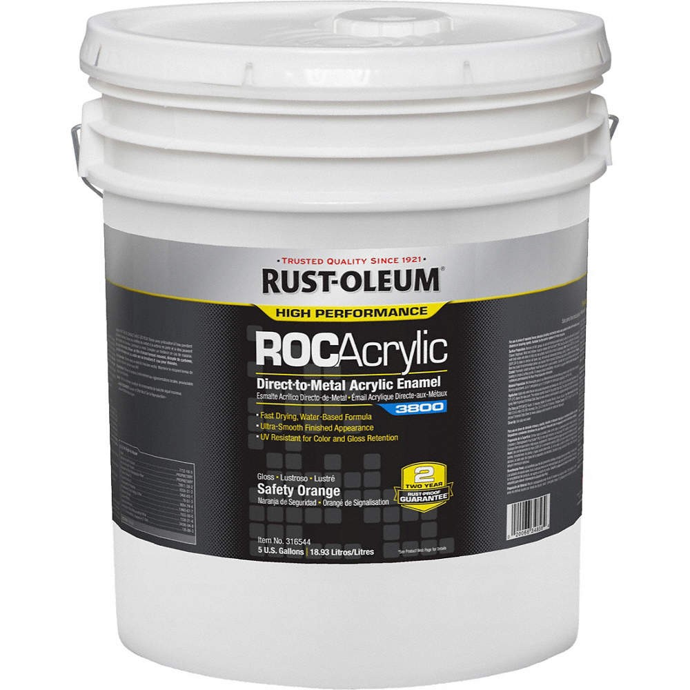 RUST-OLEUM 316544 Acrylic Enamel Coating,SafetyOrange,5gal 454H38