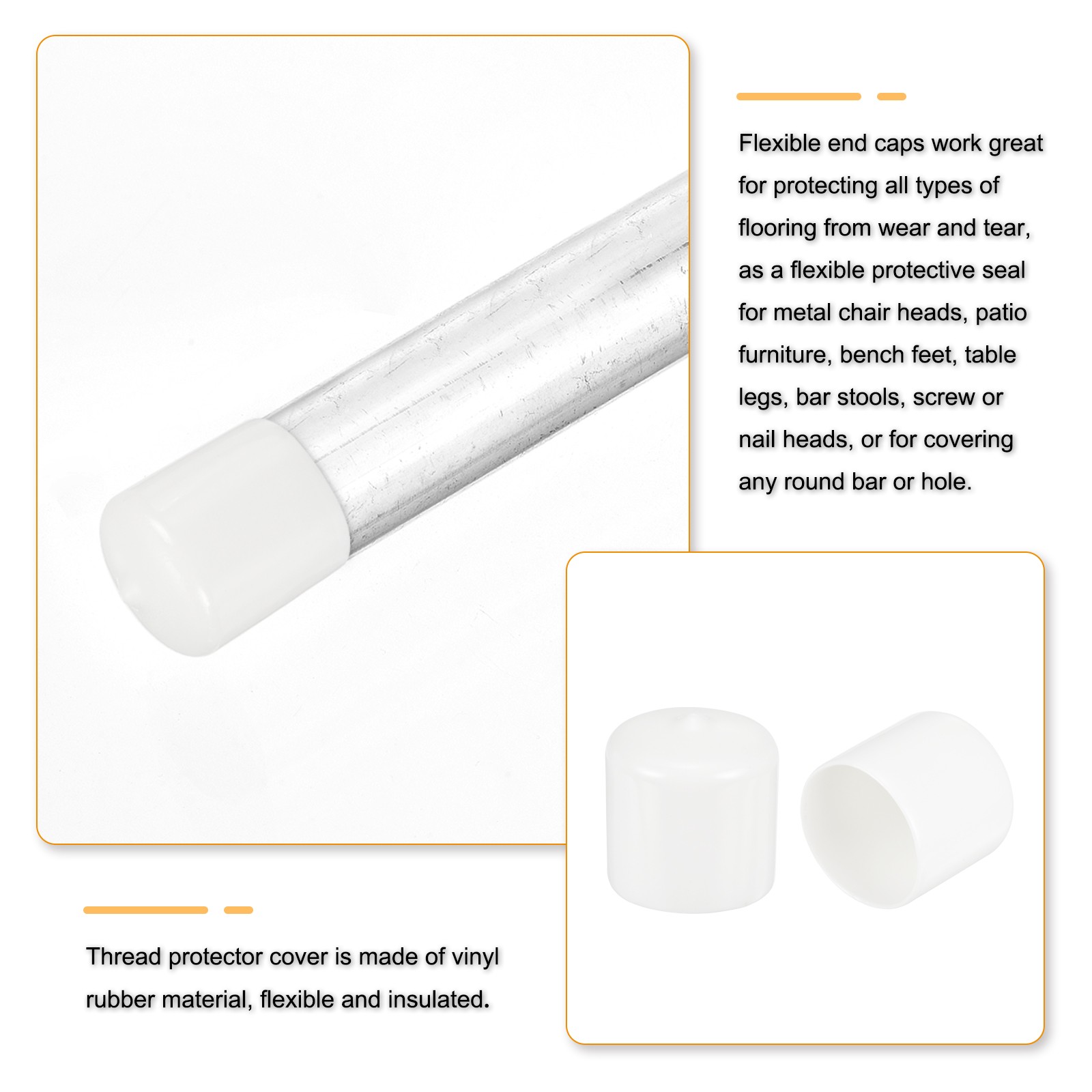 4Pcs White 32mm Rubber End Caps Round Vinyl Plug Insert Rubber Flexible