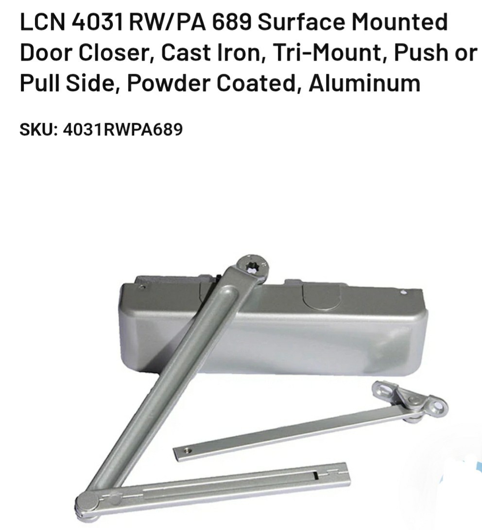 LCN 4031 Door Closer Door Rw/PA, Aluminum Finish, Commercial Heavy Duty N£W