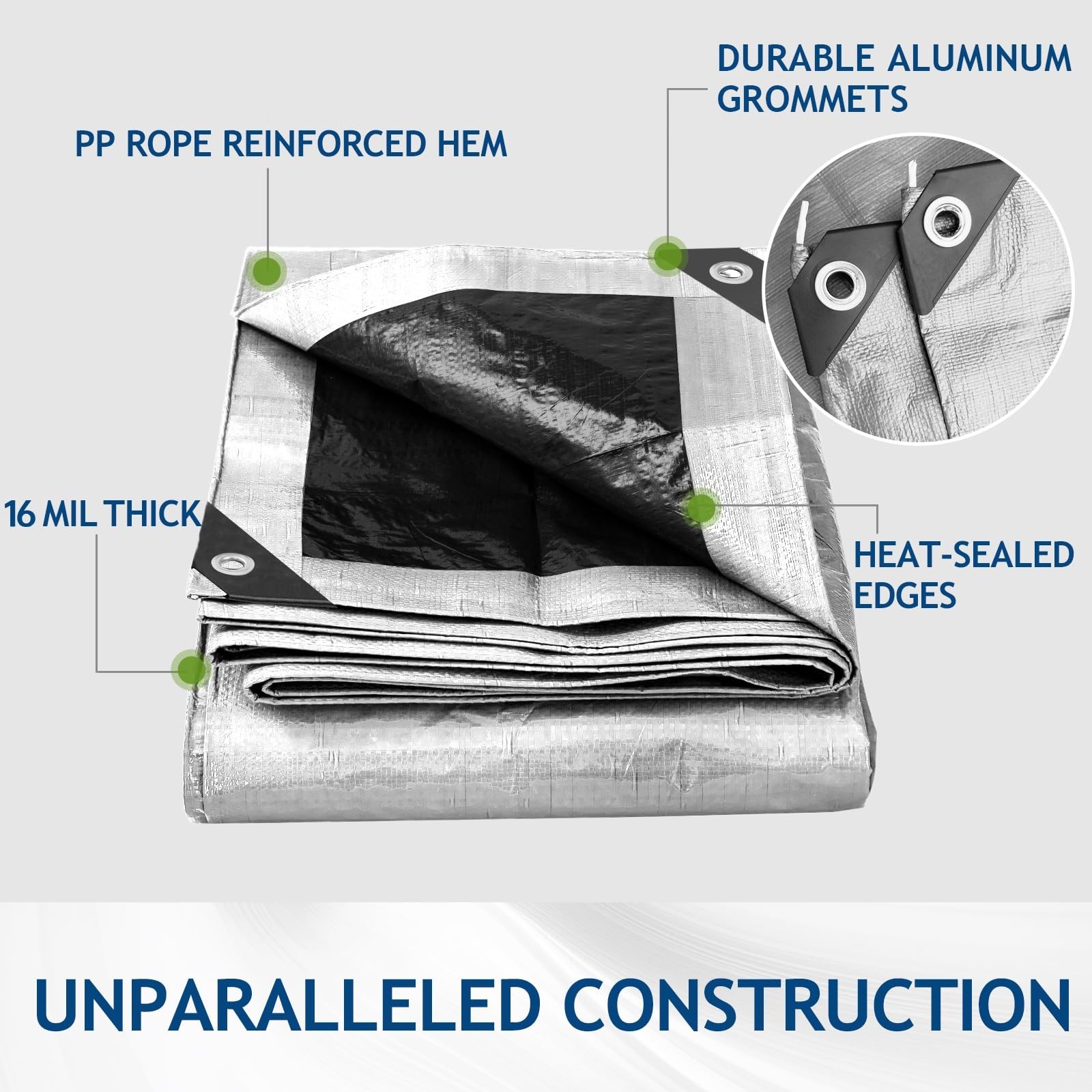 16 Mil Heavy Duty Waterproof Tarp, 10×12 Ft Finished Size Large Tarps with Me…