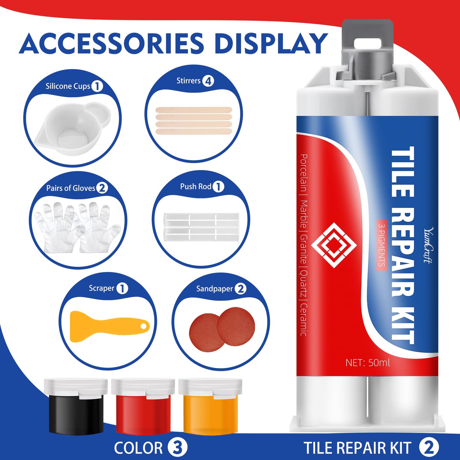 Tile Repair Kit, Ceramic Tile Repair Kit for Bathtub Crack and Hole, Porcelai…