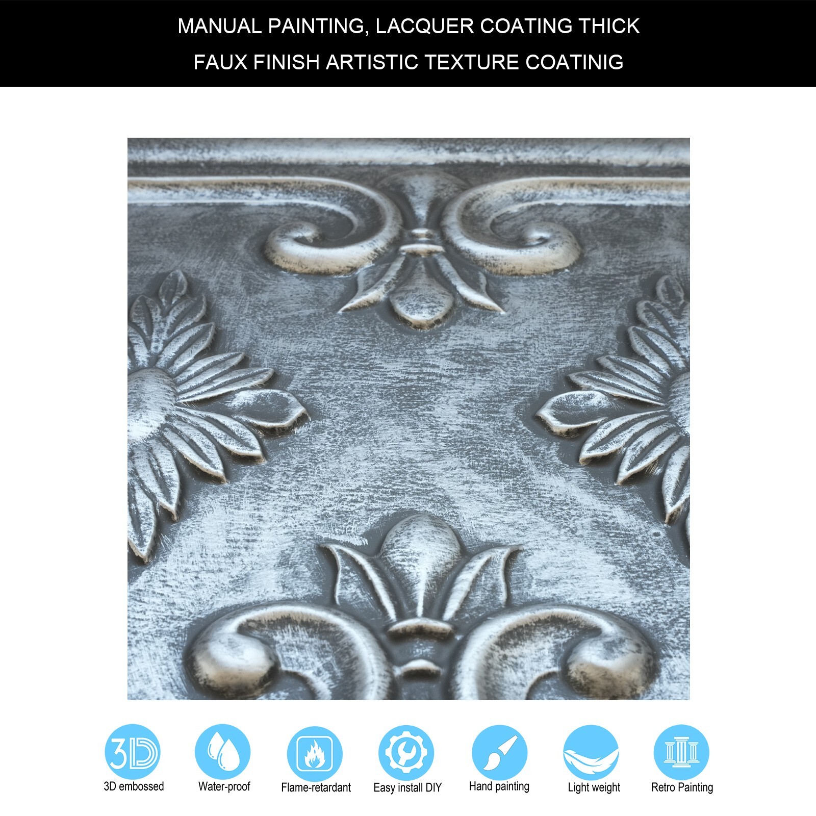 Art ceiling tile Embossed wall panels Salon 2’X2′ Tiles PL63 Antique tin 10pcs
