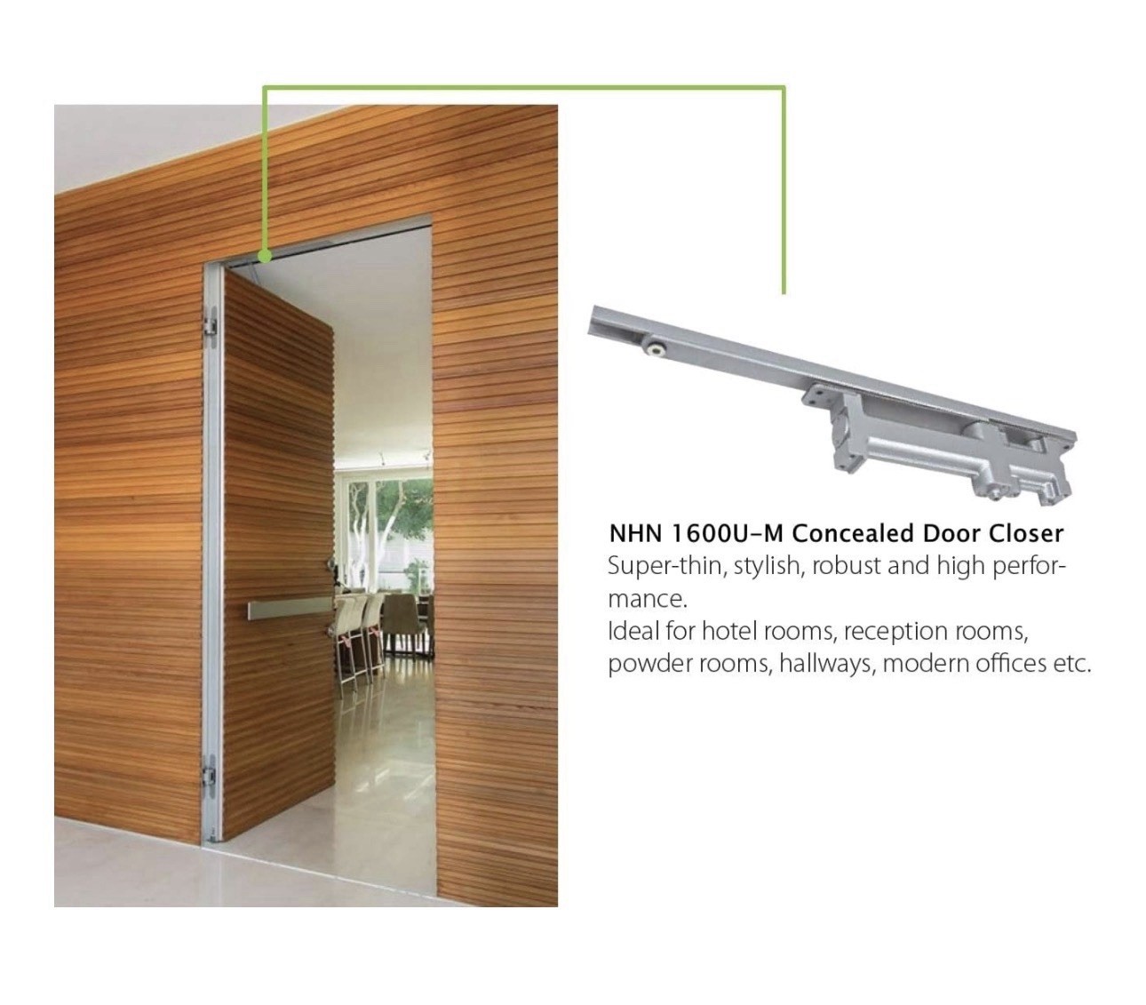 NHN1638U-M Concealed Door Closer, Non-Handed, Heavy-Duty, Up to 132lbs. Doors…
