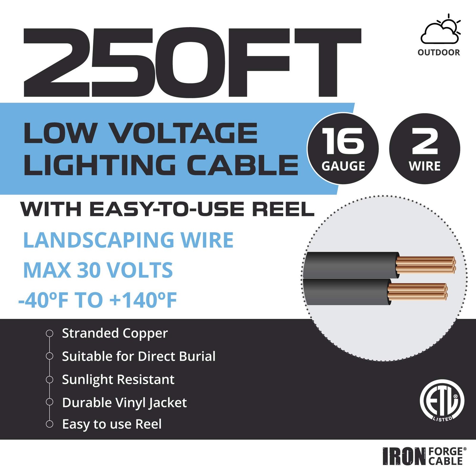 Iron Forge Cable 16 Gauge Low Voltage Landscape Wire 250 Ft