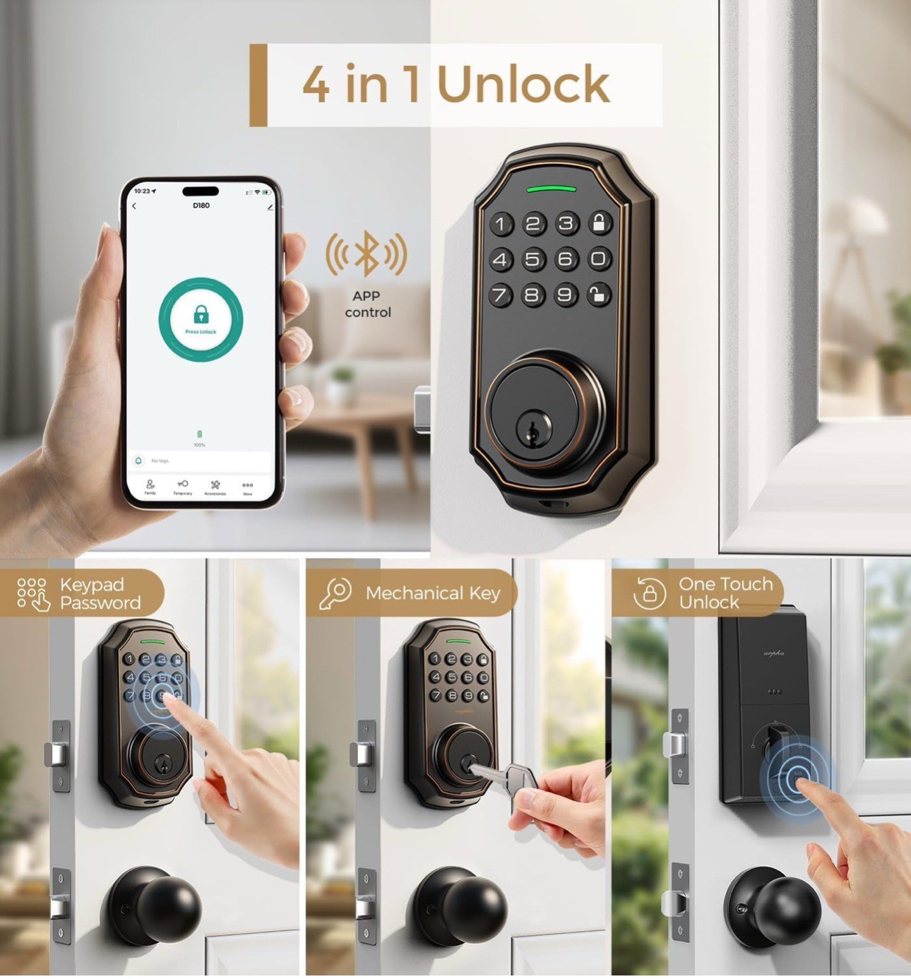 Keyless Entry Door Lock with 2 Door Knobs – App Control & Keypad Deadbolt Sma…