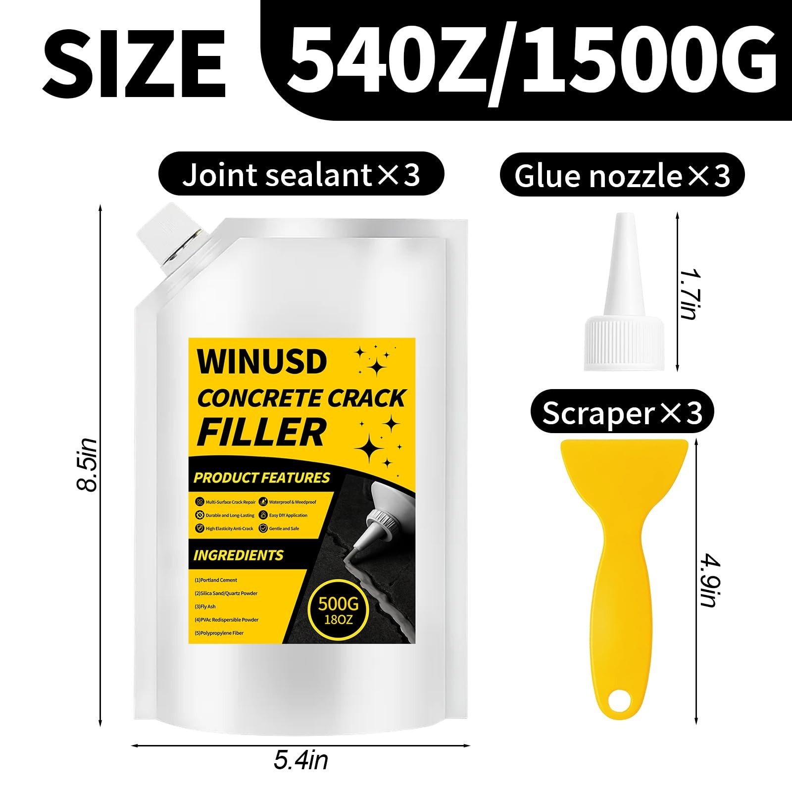 Concrete Crack Filler, 53oz High Elasticity Self Leveling Cement Crack Repair…