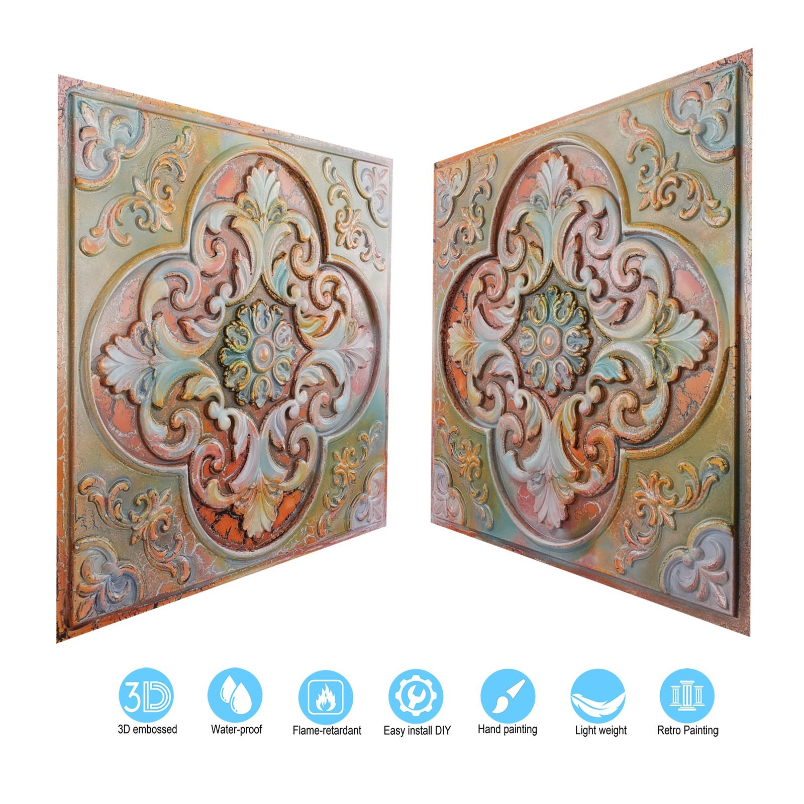 Distress Tin Ceiling Tiles Decorative 3D panel for literary book bars PL88 10Pcs
