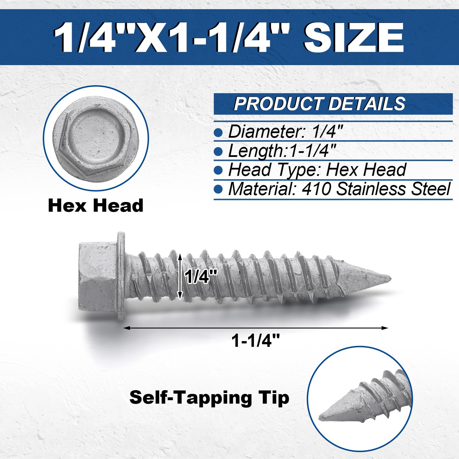 Tandefio 100 Pcs 1/4″ x 1-1/4″ 410 Stainless Steel Hex 1-1/4″, Silver