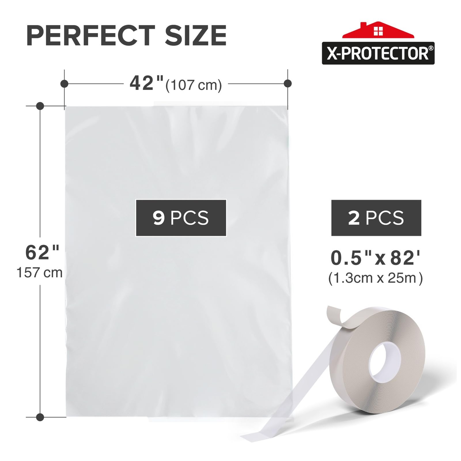 X-Protector Window Insulation for Winter – 42in x 62in (9 Pack), Transparent