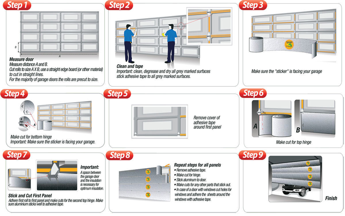 REFLECTIVE R8 BLACK POLY-FOAM GARAGE DOOR INSULATION KIT 1 CAR 9X7 9X8 (4 ROWS)