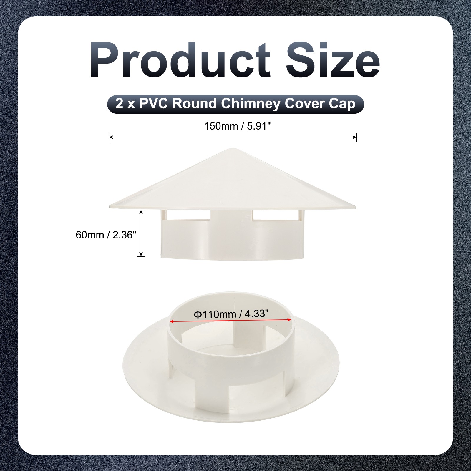 4″ Chimney Cap, 2 Pcs Roof Vent Cap Cowl Rain Cover Air Vent Cap, White