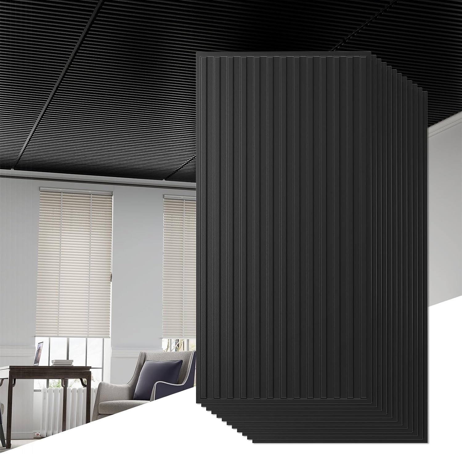 12 Pack Fluted PVC Wall Panels 48″x24″ Decorative Slat Ceiling Tiles Glue