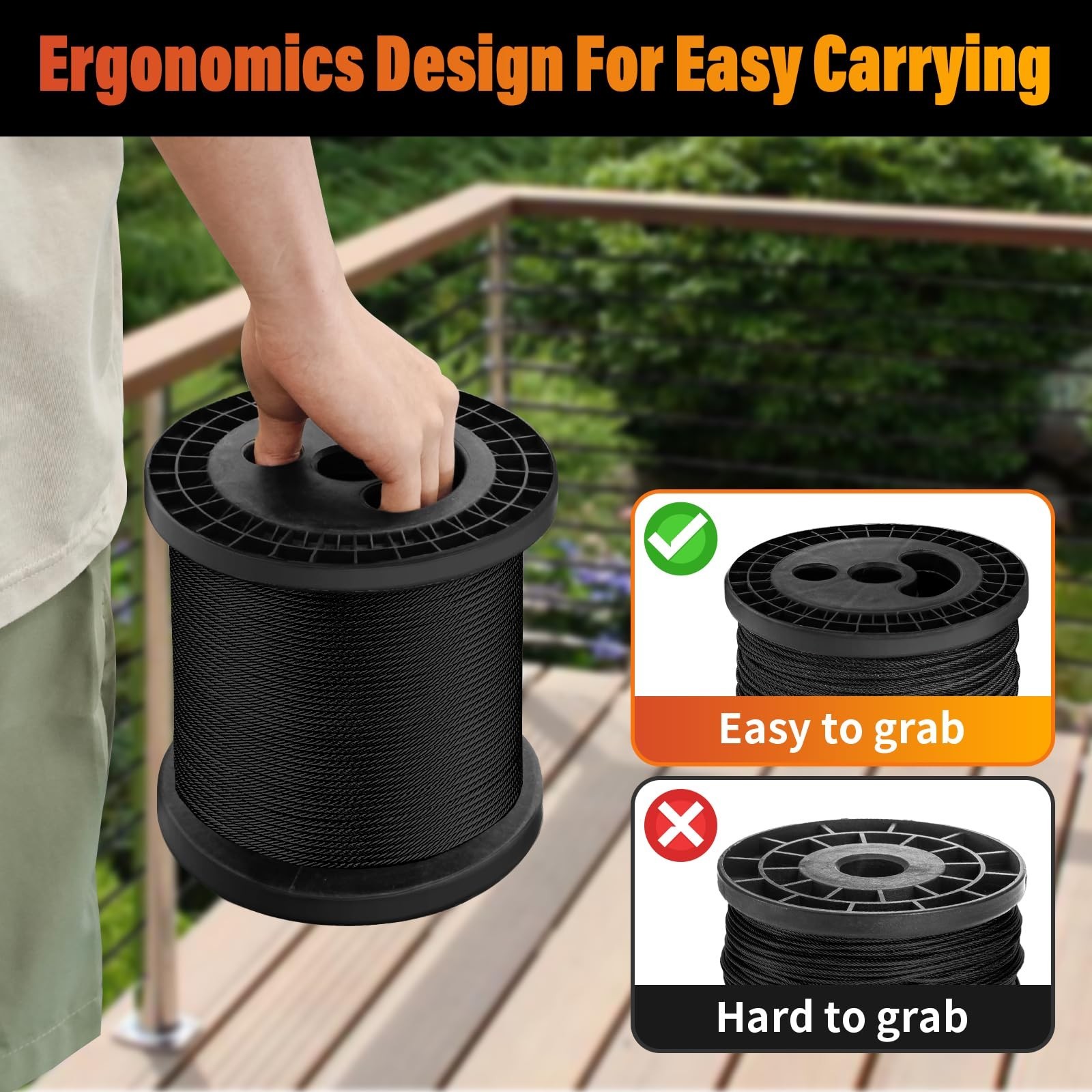 Black Stainless Steel Cable for Railing – 500FT 1/8″ T316 Wire Rope for Deck …
