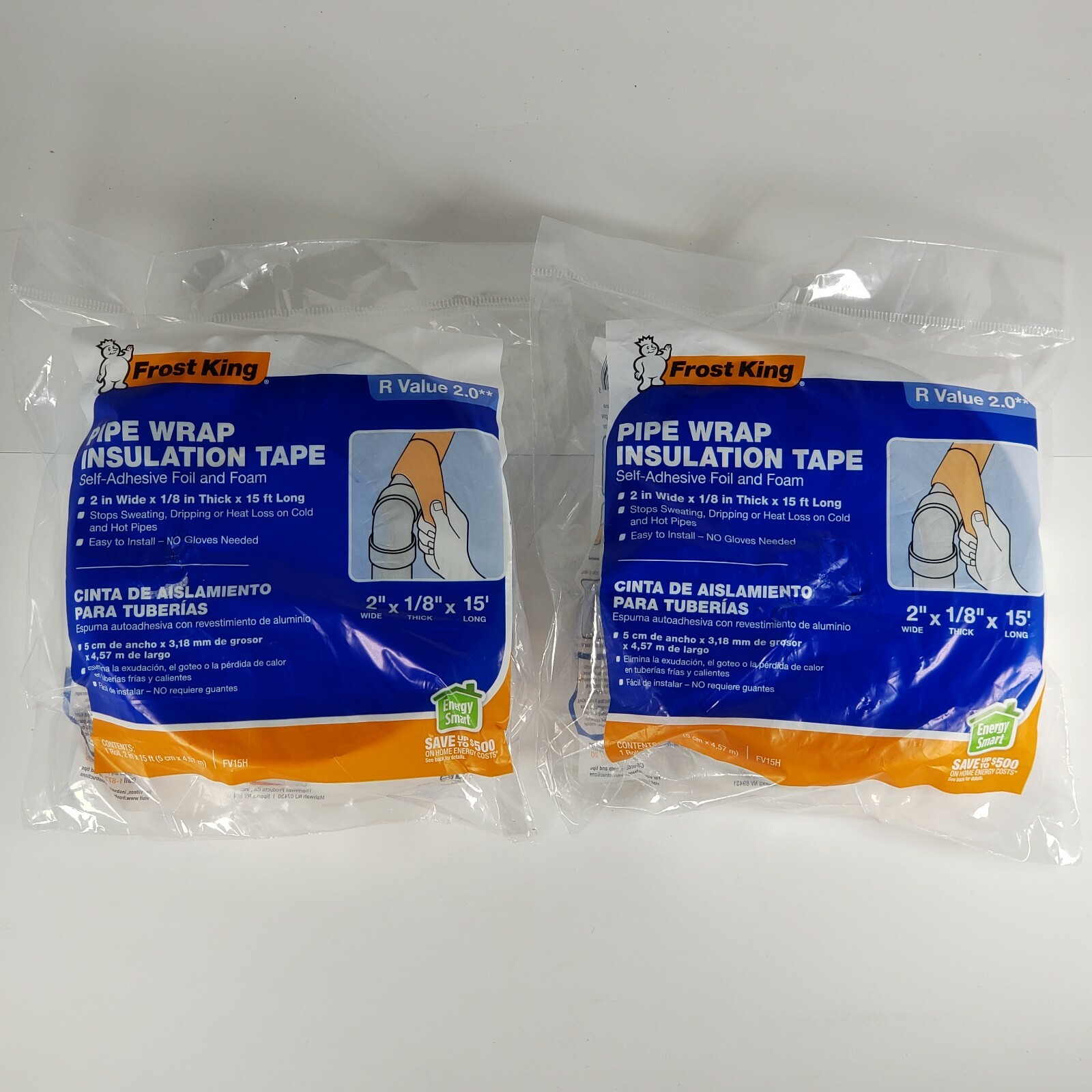 (2) Frost King 2″x 15′ Self-Adhesive Foil Pipe Wrap Insulation 1/8″ Tape FV15H