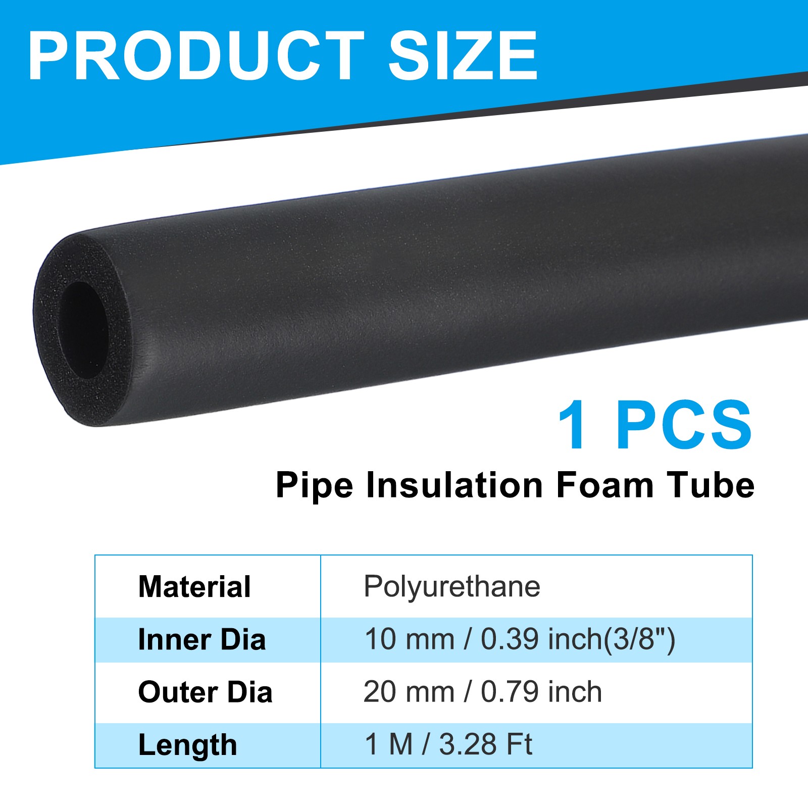 3/8″ID x 3.28Ft Pipe Insulation Foam Tube Foam Pipe Tubing Cover Black