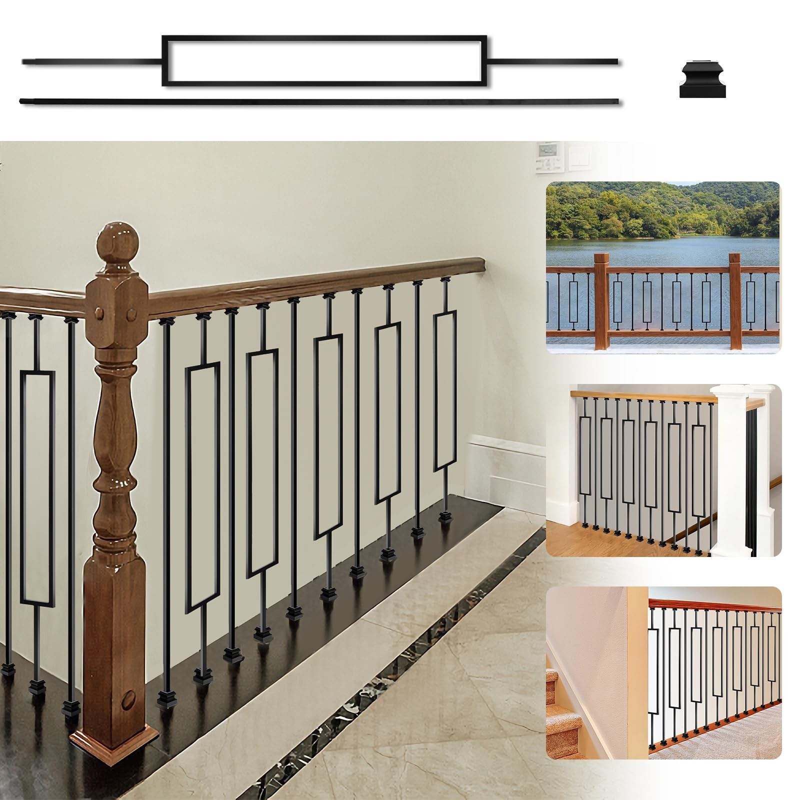 Vilstomes 16 Pack Rectangular Hollow Stair Spindles 44 Inches 1/2 Iron
