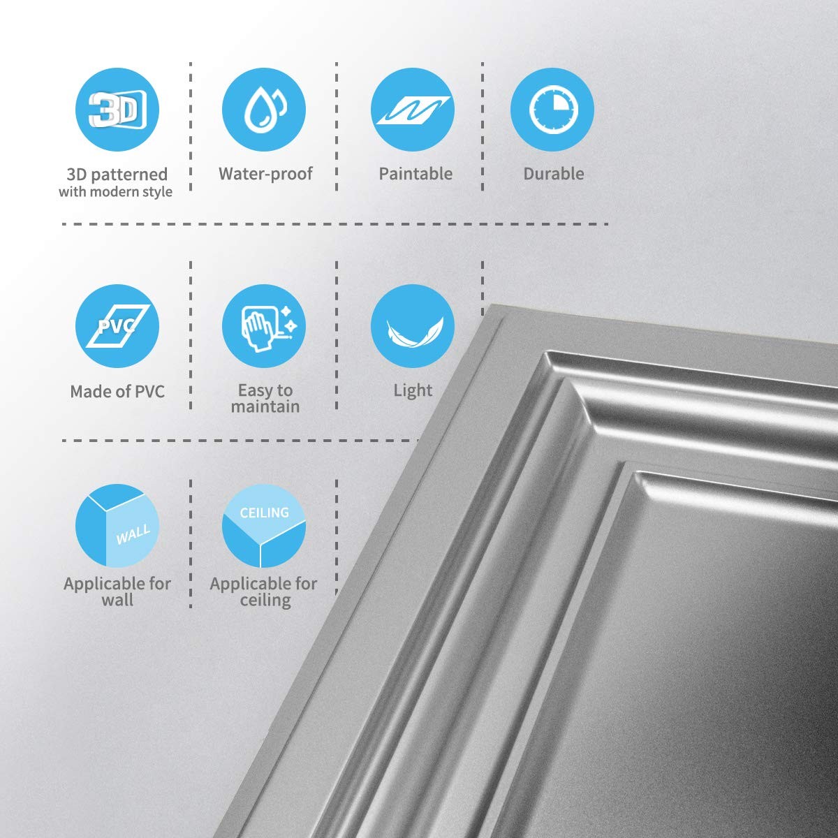 Art3d PVC Ceiling Tiles, 2’x2′ Plastic Sheet in White 24″x24″, 1