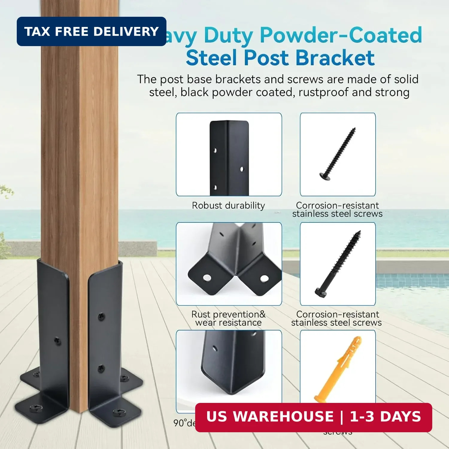4 PCS Adjustable Deck Post Anchor Base Brackets Fit 1.5×1.5,2×2,2×4,4×4 Post, Wo