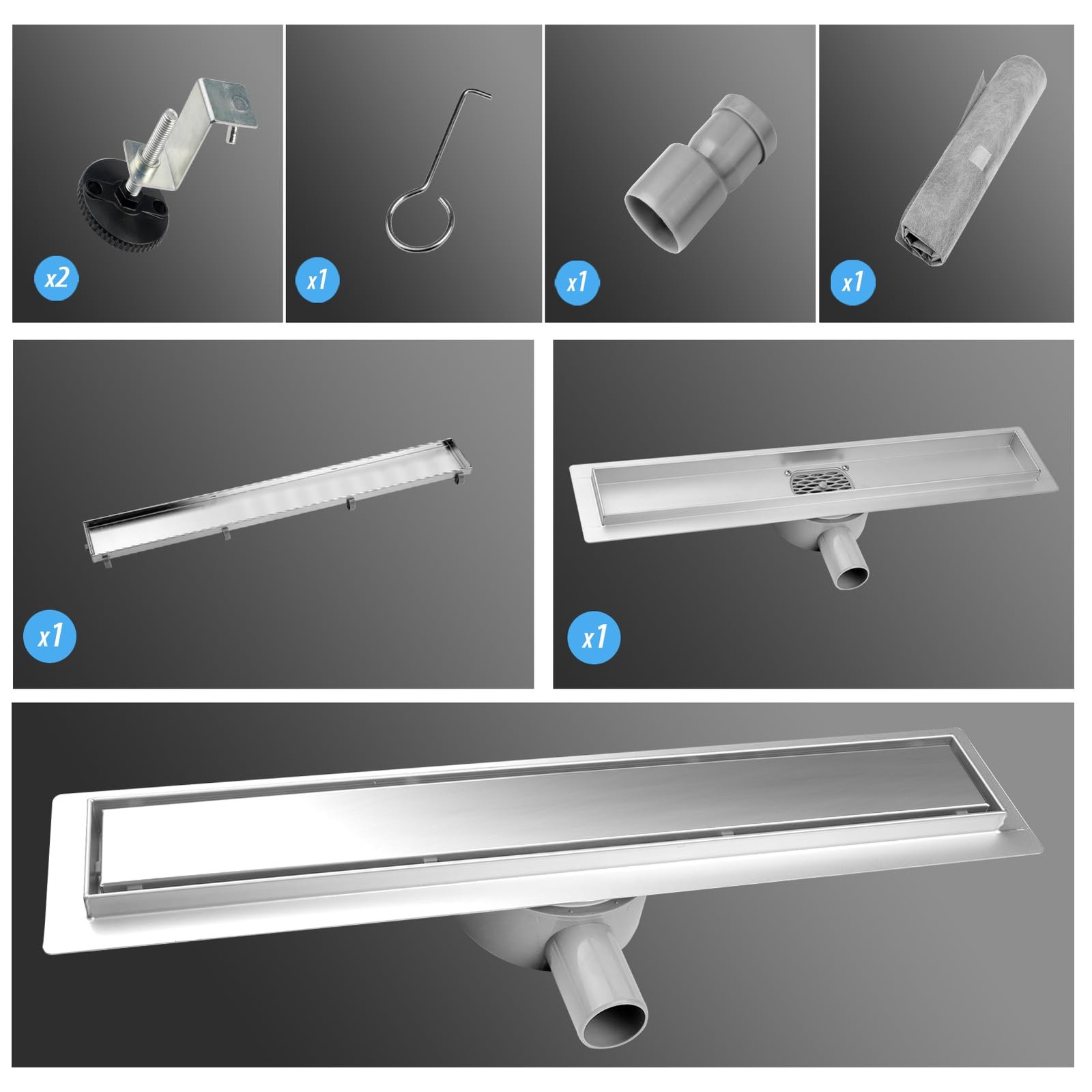 Shower Channel 70cm Stainless Steel Floor Drain 2in1 Double Sided, Tile Insert Drain…