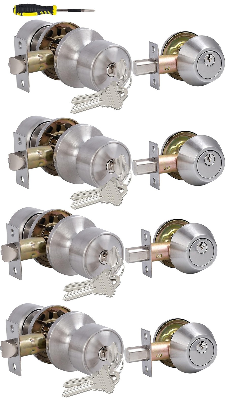 4 Sets Keyed Alike Entry Door Knobs and Single Cylinder Deadbolt Lock Combo S…