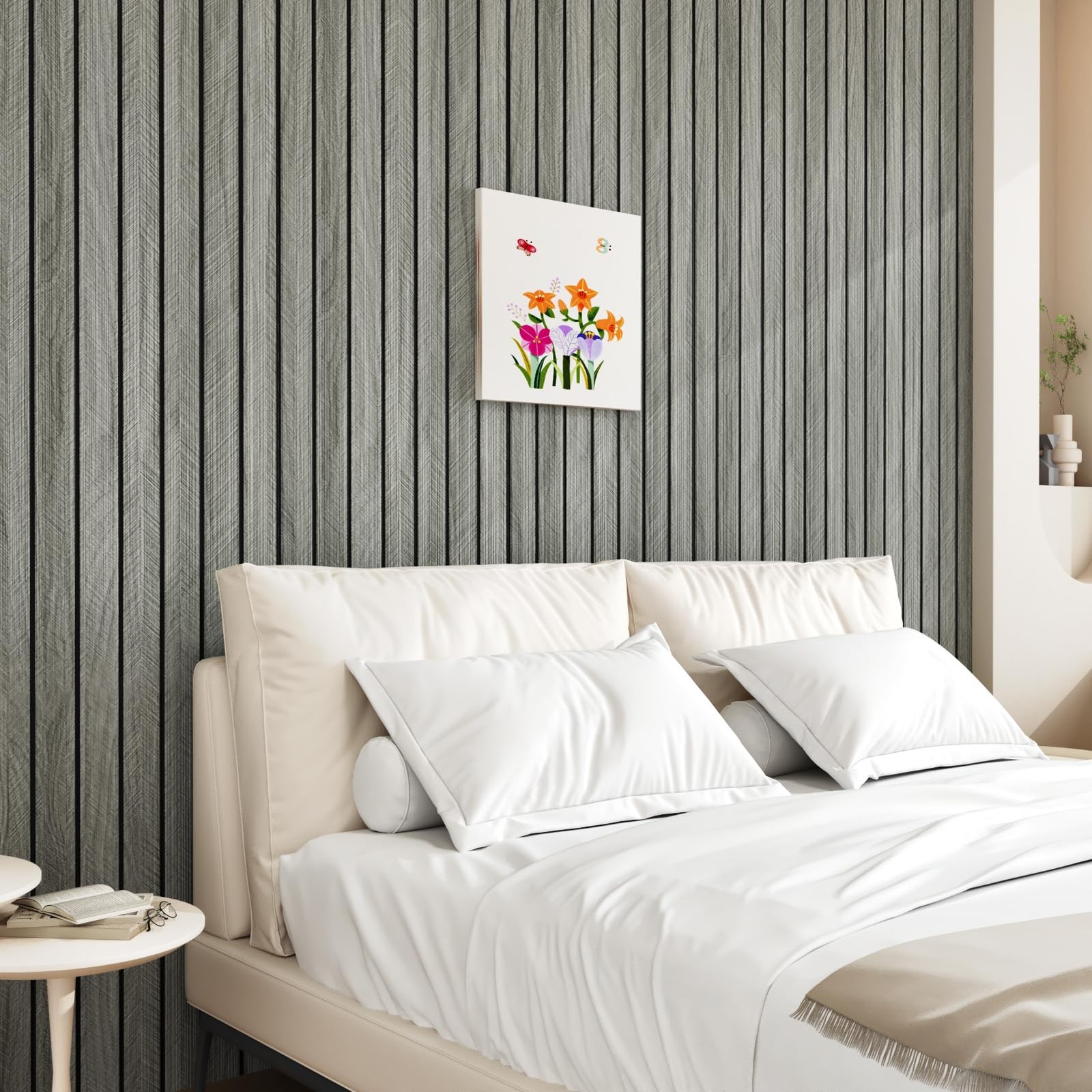 STICKEEP Grey Wood Wall Slat Panels Peel and Stick 3D 11.8″ x 118″, 2.grey