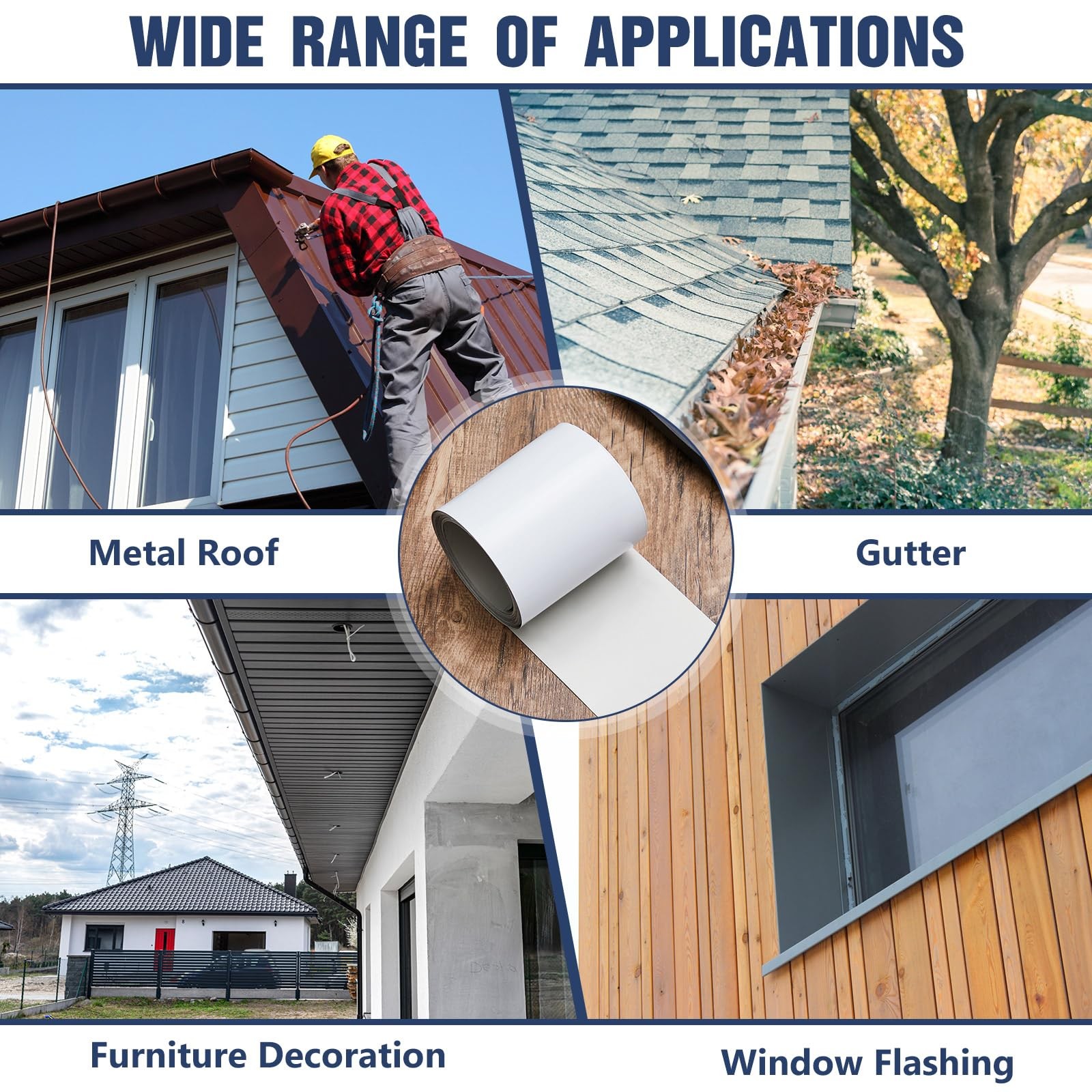 Yaocom White Aluminum Flashing Roll 3.94Inch X 50Ft For Roof Prevents Roofing