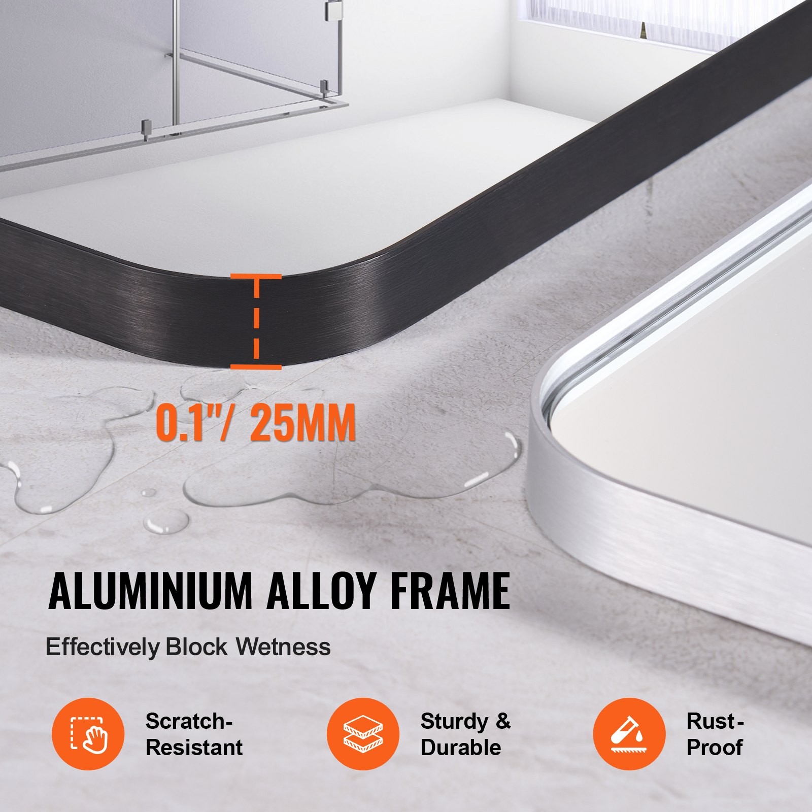 Wall Mounted Makeup Mirror, 0.15″ Thick, 30″ x 55″ Mirror with Aluminium Alloy F