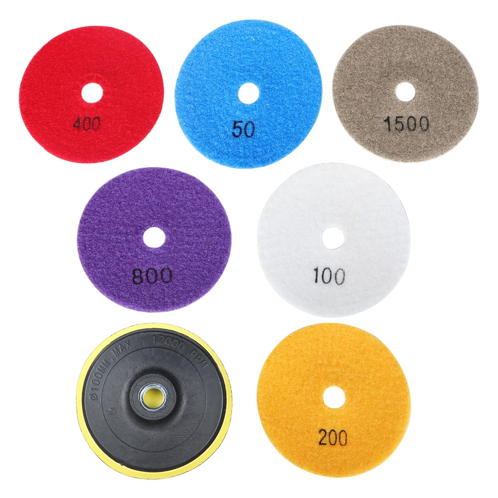 7PCS Set Wet Dry Diamond Polishing Pads 4 Inch For Granite Concrete Marble Stone