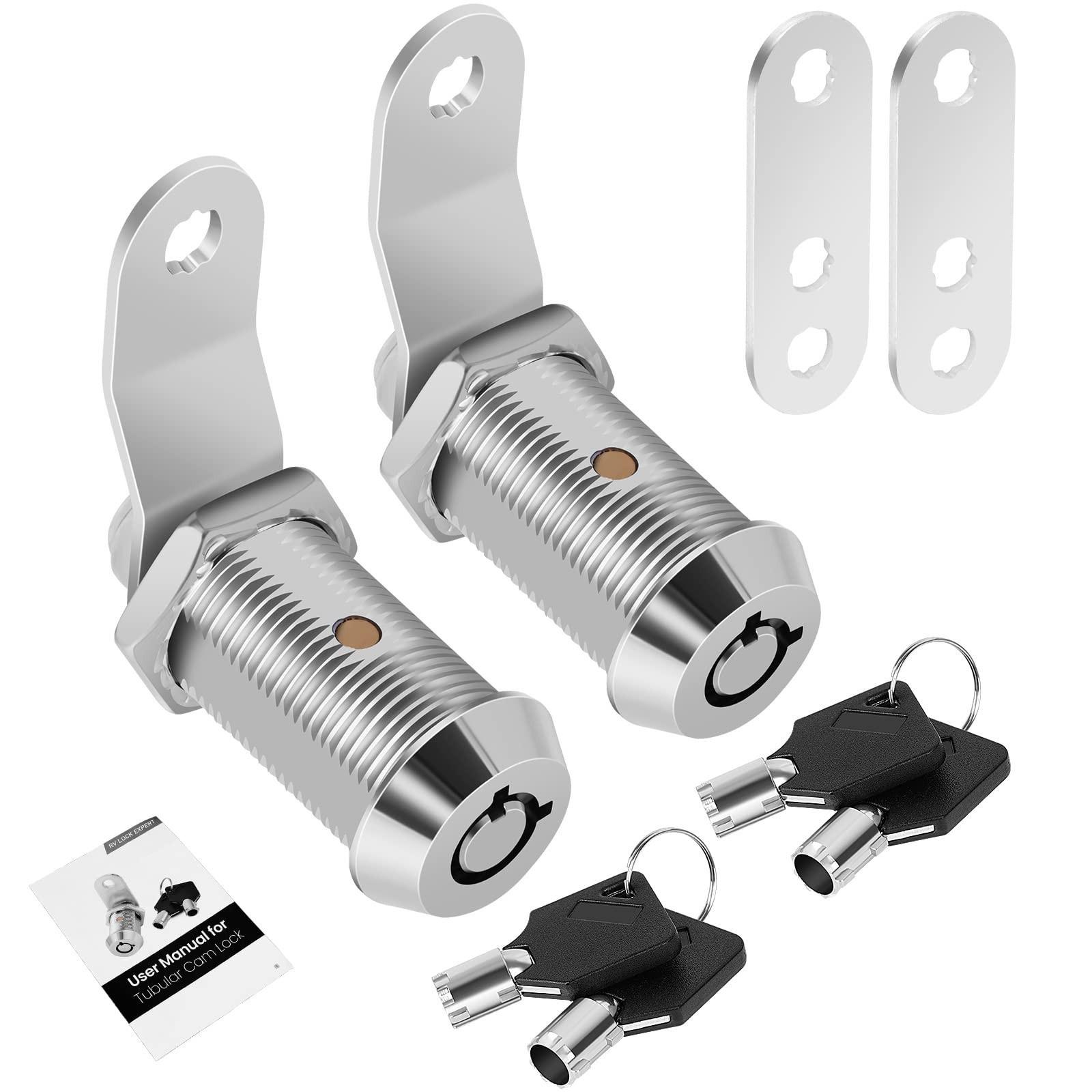 2 Pack Cabinet Lock with Keys, 1-1/8” RV Storage Locks Keyed Alike, RV Loc