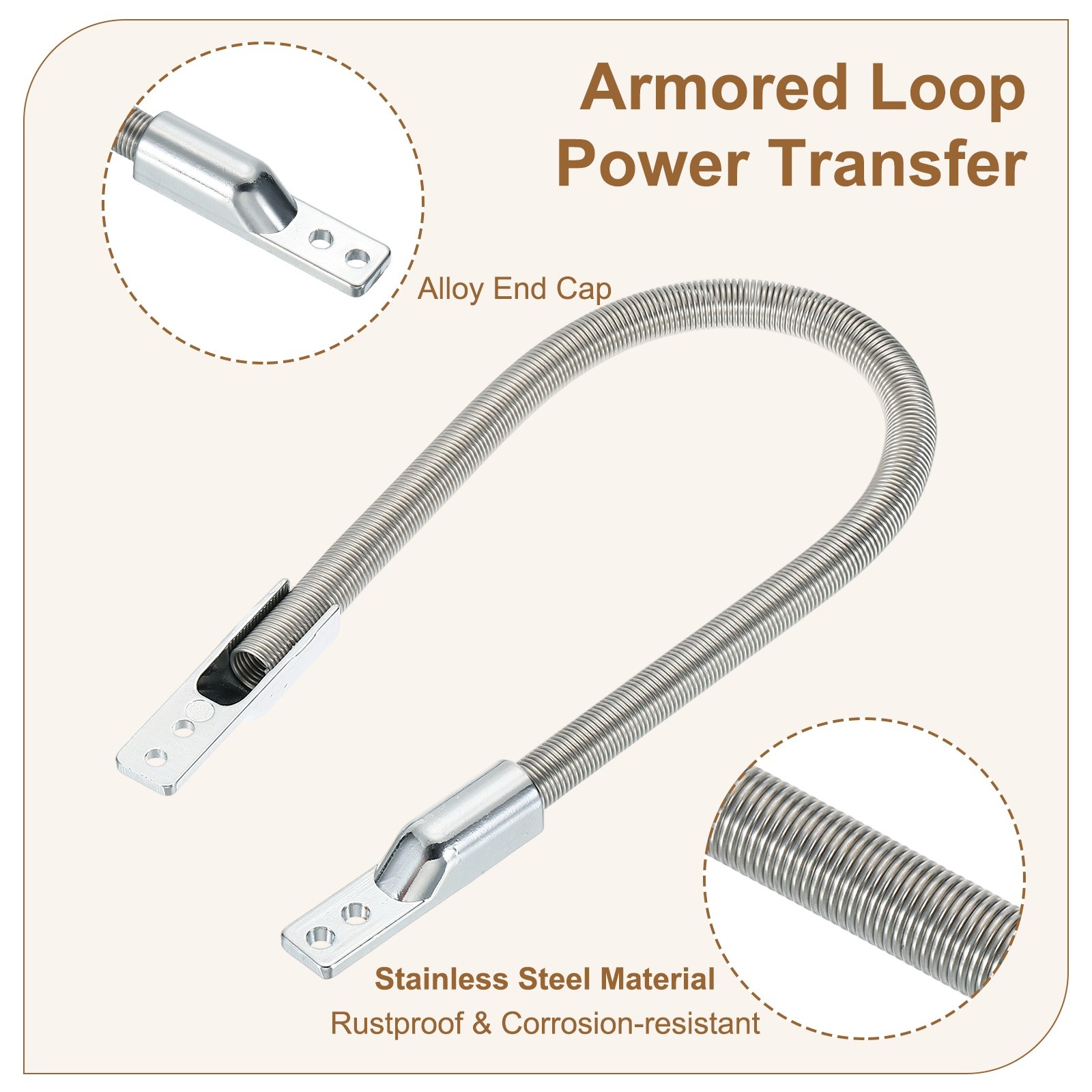 Armored Door Loop 12″ Fit 7.5mm Wire Metal Door Power Transfer with Zinc End Cap