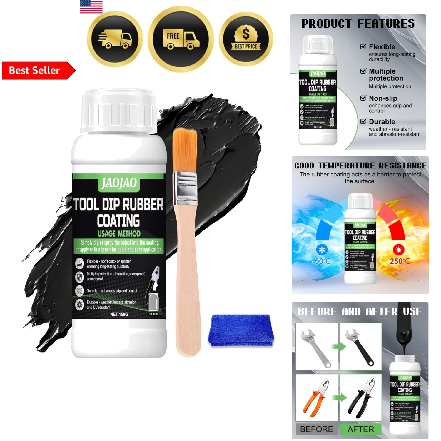 Rubber Coating Tool Handle Dip Spray Waterproof Anti-Slip Durable 150g