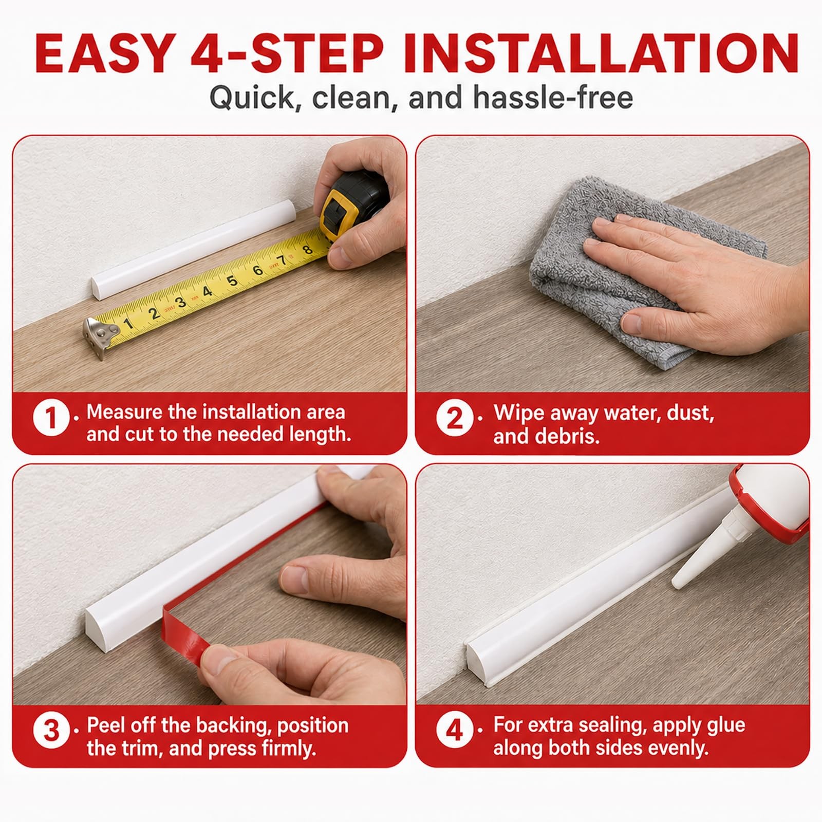 0.25″ X 0.25″ Mini Quarter Round Molding, 10ft Ultra-slim Peel And Stick Trim