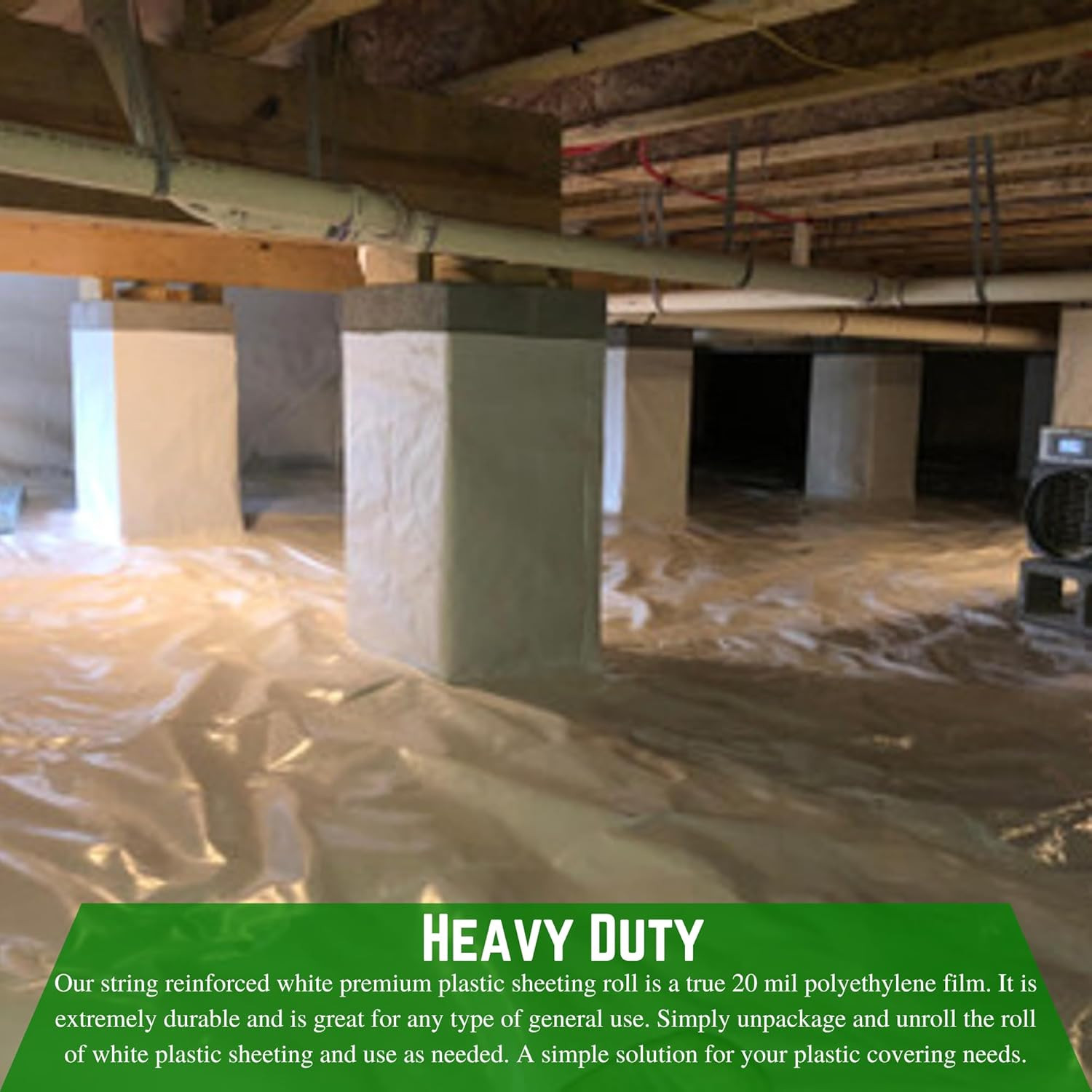 20 Mil Heavy Duty Crawl Space Vapor Barrier – 12′ x 100′ White Polyethylene Film