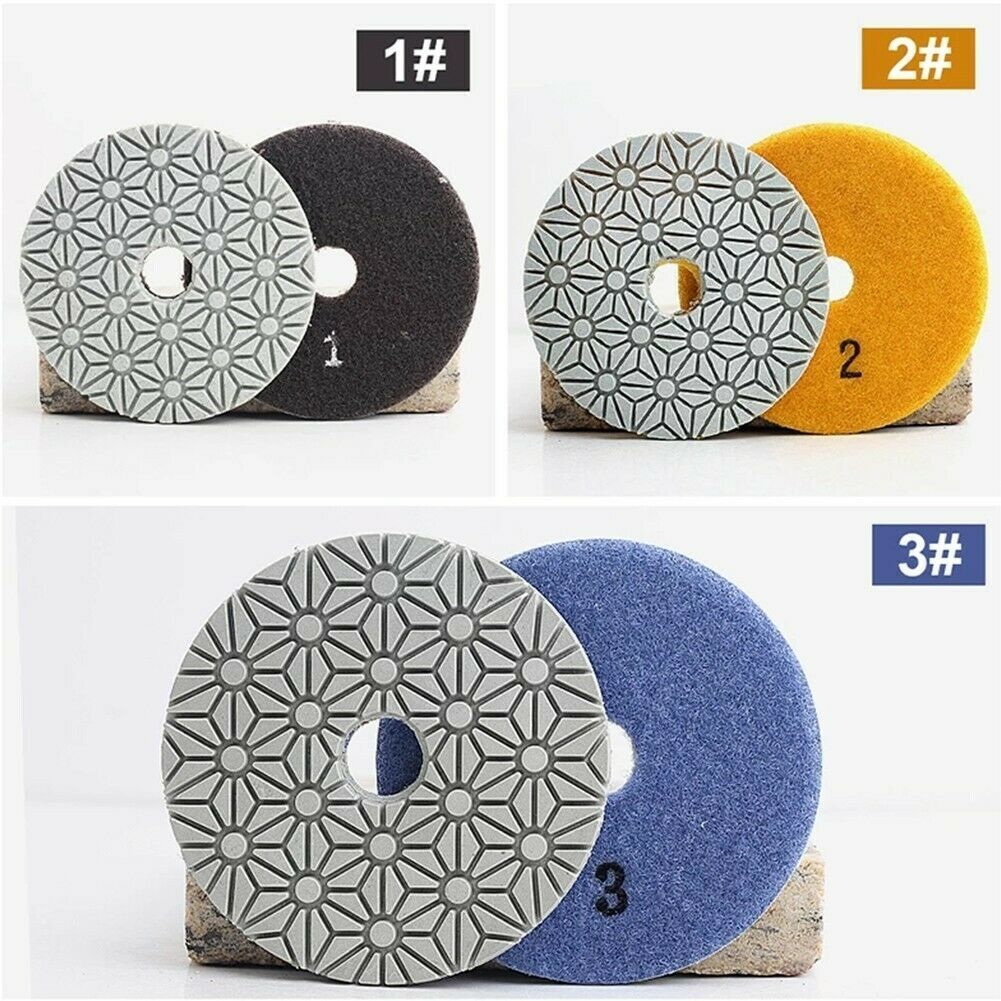 Dry/Wet 3 Step Diamond Polishing Pads 4″ for STONE TERRAZZO QUARTZ TRAVERTINE