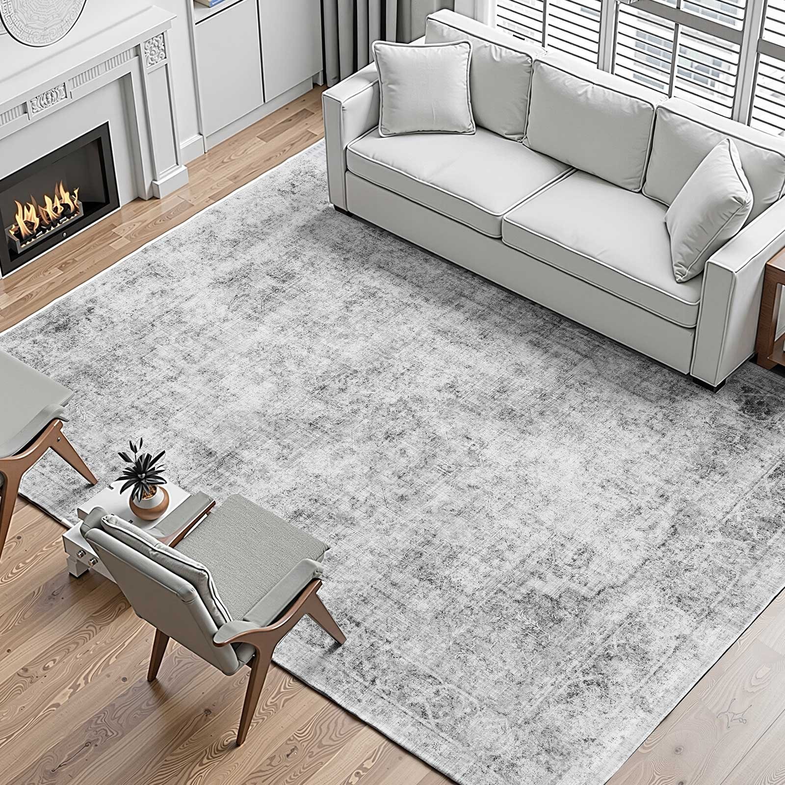 Area Rug, 9 x 12 ft Large Washable Boho Rug, Non-Slip and Tear-Resistant Soft Ca