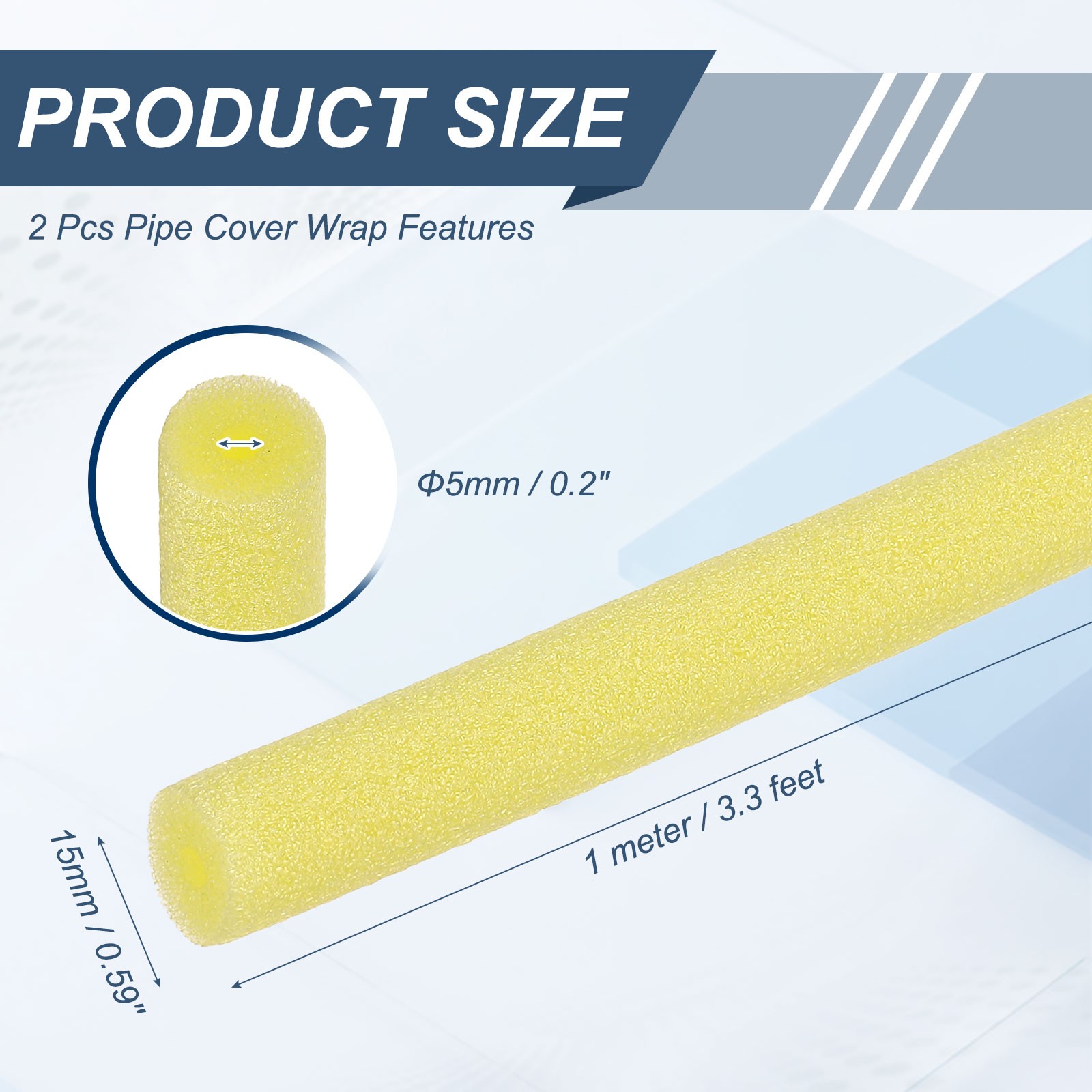 2pcs 1/5″ ID 3.3FT Pipe Insulation Foam Tube 0.59″ OD Tubing Cover Yellow