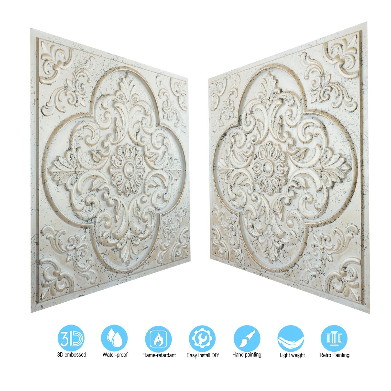 Distress Tin Ceiling Tiles Decorative 3D panel for literary book bars PL88 10Pcs